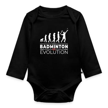 Badminton is evolution - Message Humour Parodie - Body Bébé bio manches longues - noir - Devant