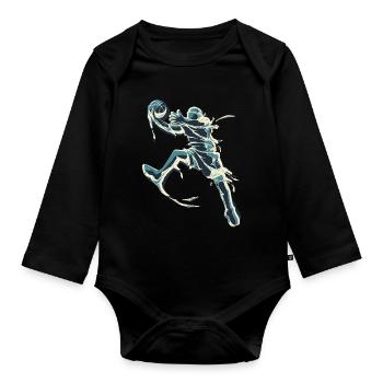 Basketball - Basketballer Blau - Jordan - Baby Bio-Langarm-Body - Schwarz - Vorne