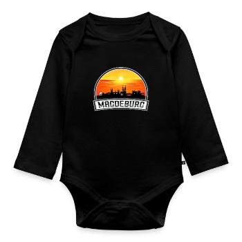 Magdeburg Deutschland Skyline Vintage Sonnenuntergang Reisen So - Baby Bio-Langarm-Body - Schwarz - Vorne