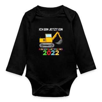 Kindergarten Kind Bagger Schule Einschulung 2022 - Baby Bio-Langarm-Body - Schwarz - Vorne
