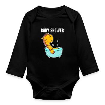 Baby Shower Giraffe Badewanne - Baby Bio-Langarm-Body - Schwarz - Vorne