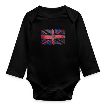 Aquarell Union Jack Splash - Baby Bio-Langarm-Body - Schwarz - Vorne