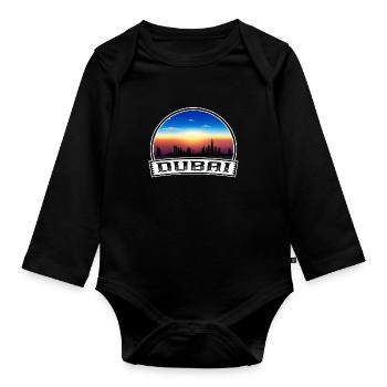 Dubai Uae Skyline Vintage Sunset Travel Souvenir - Organic Longsleeve Baby Bodysuit - black - Front