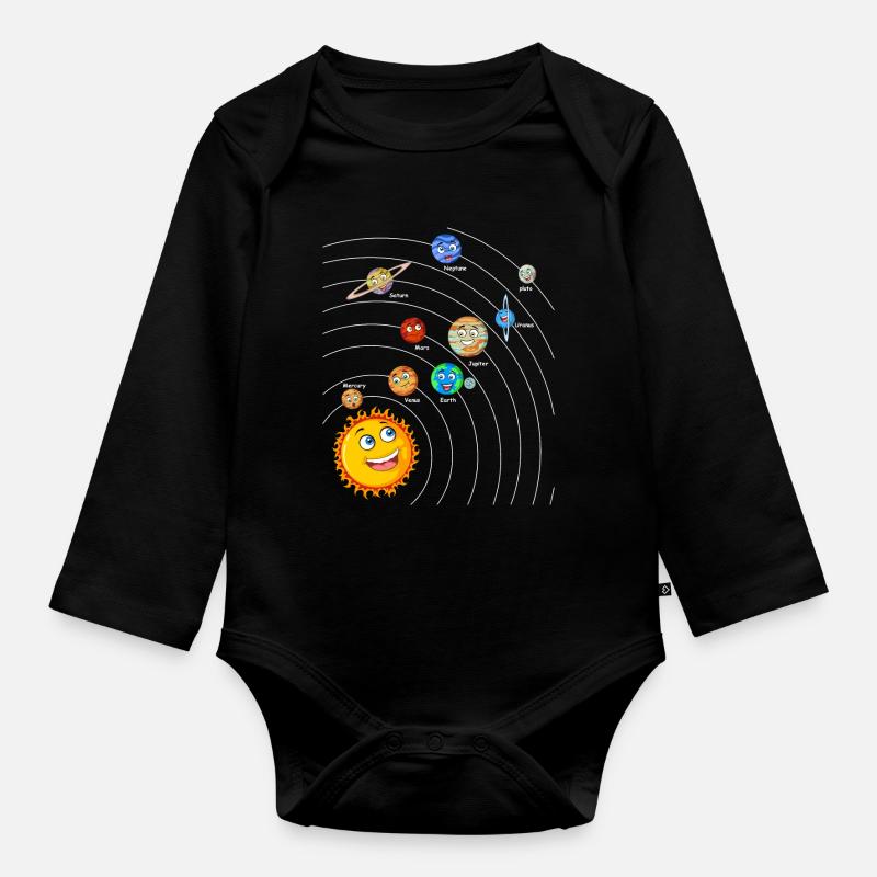 Solar system - Organic Longsleeve Baby Bodysuit - black