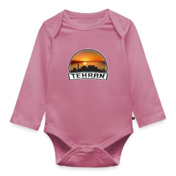 Tehran Iran Skyline Vintage Sunset Travel Souvenir - Organic Longsleeve Baby Bodysuit - mauve - Front