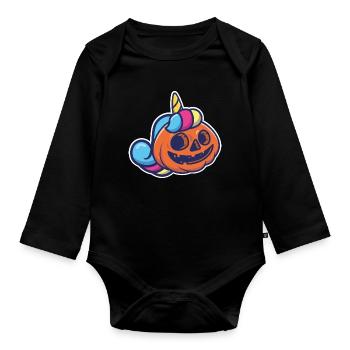 Lanterne Citrouille en Licorne Humour Halloween - Body Bébé bio manches longues - noir - Devant