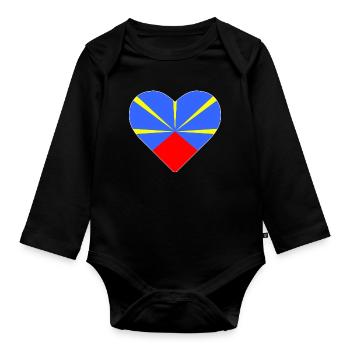 Coeur drapeau l’île de la réunion - Body Bébé bio manches longues - noir - Devant