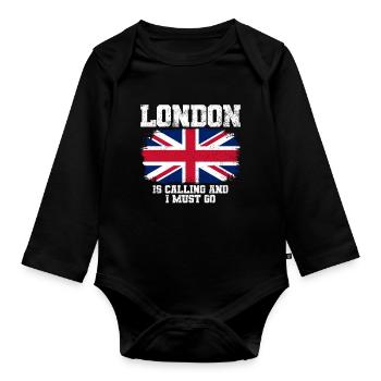 London Union Jack-Flagge Reisen - Baby Bio-Langarm-Body - Schwarz - Vorne
