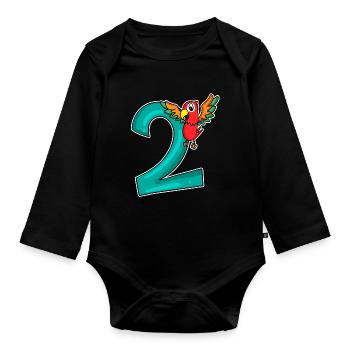 2e anniversaire - 2 ans - Motif perroquet - Body Bébé bio manches longues - noir - Devant