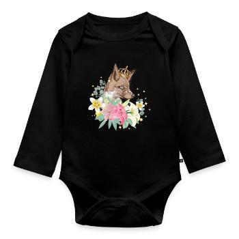 Renard avec une couronne d’or et de magnifiques lys - Body Bébé bio manches longues - noir - Devant
