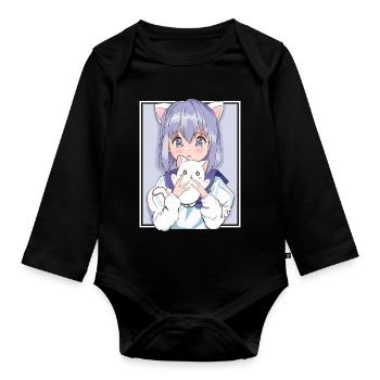 Kawaii Anime chat Neko Manga Japonais Otaku - Body Bébé bio manches longues - noir - Devant