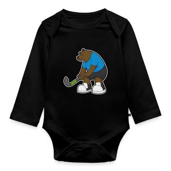 Hockey sur gazon Bear Stick - Body Bébé bio manches longues - noir - Devant