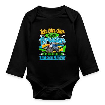 Kleiner Bruder Monstertruck - Baby Bio-Langarm-Body - Schwarz - Vorne