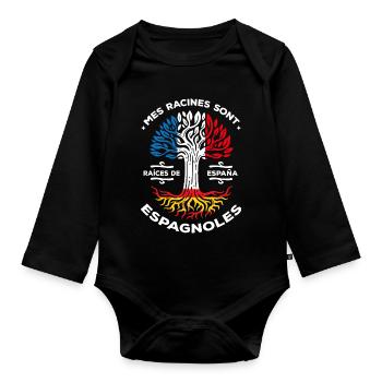 My roots are Spanish Tree France Spain - Organic Longsleeve Baby Bodysuit - black - Front