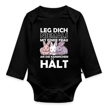 Drôle lapin sort cadeau pour les lièvres - Body Bébé bio manches longues - noir - Devant