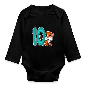 10 Jahre alt - 10. Geburtstag - Kindergeburtstag - Baby Bio-Langarm-Body - Schwarz - Vorne