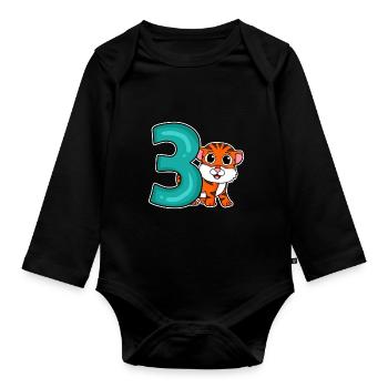 3 Jahre alt - 3. Geburtstag - Kindergeburtstag - Baby Bio-Langarm-Body - Schwarz - Vorne