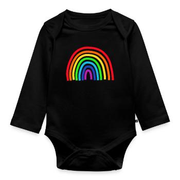 Regenbogen bunt - Baby Bio-Langarm-Body - Schwarz - Vorne