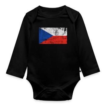 Flag Czech Republic Flag Grunge Retro Vintage - Organic Longsleeve Baby Bodysuit - black - Front