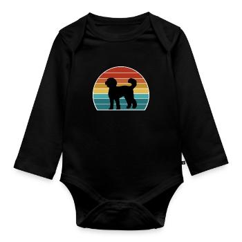 Labradoodle Dog Silhouette Vintage Sunset for Dog - Organic Longsleeve Baby Bodysuit - black - Front