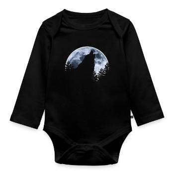 Wolf howls moon - Wolf's silhouette - Organic Longsleeve Baby Bodysuit - black - Front