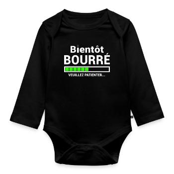 BIENTÔT BOURRE VEUILLEZ PATIENTER - Body Bébé bio manches longues - noir - Devant