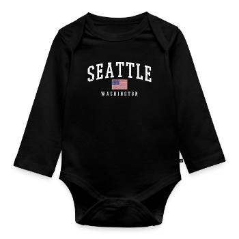 Seattle Flag & Skyline Vintage - Baby Bio-Langarm-Body - Schwarz - Vorne