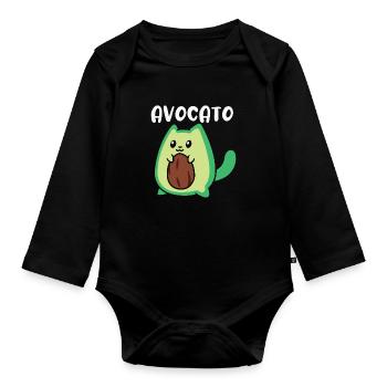 Avocato Lustige Avocado Liebhaber Katze - Baby Bio-Langarm-Body - Schwarz - Vorne