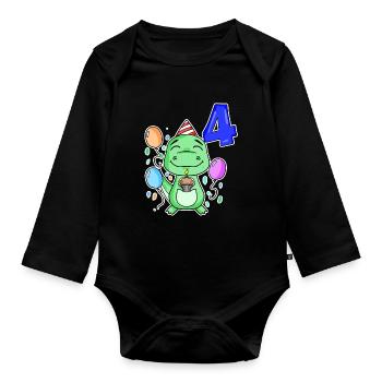 4 years old - Dinosaurs - 4th birthday gift - Organic Longsleeve Baby Bodysuit - black - Front