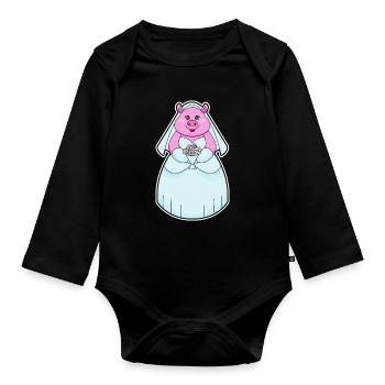 Schwein Braut Schleier Hochzeit - Baby Bio-Langarm-Body - Schwarz - Vorne