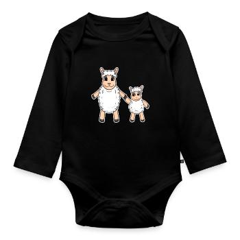 Famille mouton - Mouton avec bébé - Motif mouton - Body Bébé bio manches longues - noir - Devant