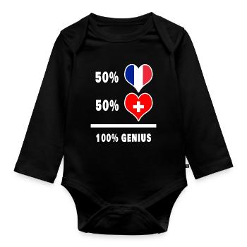 France et Suisse génial / Cadeau - Body Bébé bio manches longues - noir - Devant