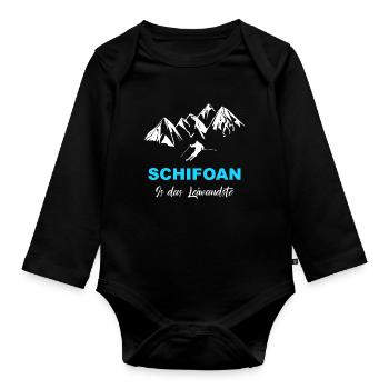 Skifahren Schifoan is das Leiwandste - Baby Bio-Langarm-Body - Schwarz - Vorne