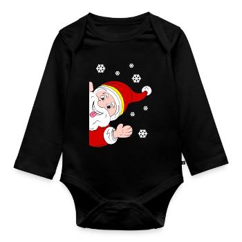 Joyeux Père Noël Salutation à la neige - Body Bébé bio manches longues - noir - Devant