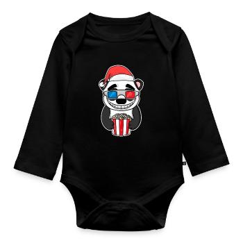 Christmas Panda Bear Popcorn Cinema - Organic Longsleeve Baby Bodysuit - black - Front