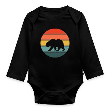 Vintage Tierliebhaber Raubtier Retro Bär - Baby Bio-Langarm-Body - Schwarz - Vorne