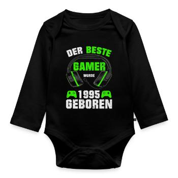 Gamer Geschenk Gaming Geburtstag 1995 Geboren - Baby Bio-Langarm-Body - Schwarz - Vorne