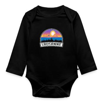 Lausanne Suisse Skyline Vintage Sunset Travel - Body Bébé bio manches longues - noir - Devant