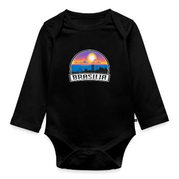 Brasilia Brazil Skyline Vintage Sunset Travel Souv - Organic Longsleeve Baby Bodysuit - black - Front