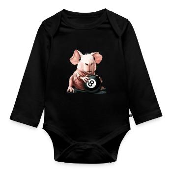Skinny Pig Meerschweinchen Billiard Kugel lustig - Baby Bio-Langarm-Body - Schwarz - Vorne