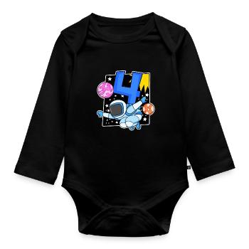 4 birthday boy - 4 years old - I am 4 - Organic Longsleeve Baby Bodysuit - black - Front
