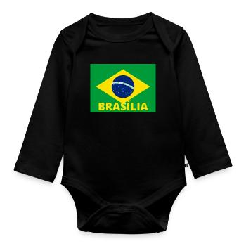Brasília City in Brazilian Flag - Organic Longsleeve Baby Bodysuit - black - Front