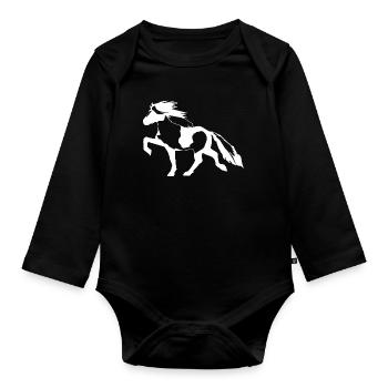 Schecke Islandpferd  - Baby Bio-Langarm-Body - Schwarz - Vorne