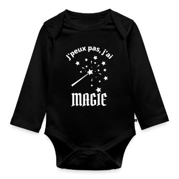 je peux pas j ai magie étoiles baguette magique - Body Bébé bio manches longues - noir - Devant