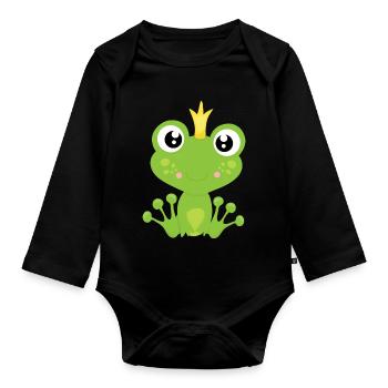 Frog King - Organic Longsleeve Baby Bodysuit - black - Front