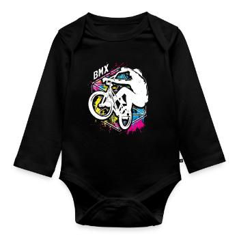 Farbenfrohes Bmx Fahrrad - Buntes Bmx Rad - Baby Bio-Langarm-Body - Schwarz - Vorne
