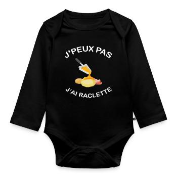 J'peux pas j'ai raclette Humour Cadeau raclette - Body Bébé bio manches longues - noir - Devant