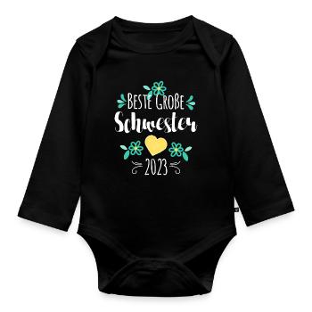 Beste Große Schwester 2023 - Baby Bio-Langarm-Body - Schwarz - Vorne