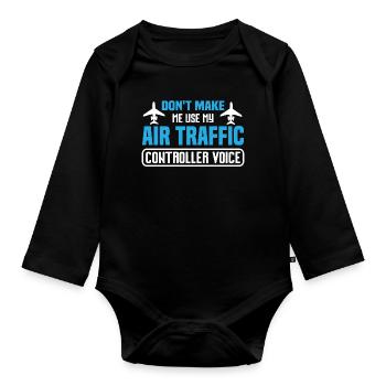 Humorvolles Flugzeug-Design für Flugbegeisterte - Baby Bio-Langarm-Body - Schwarz - Vorne