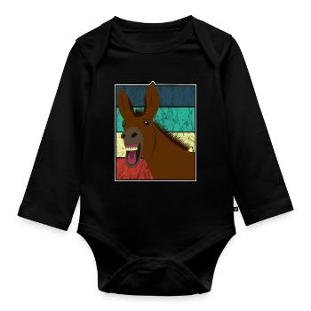 Maultier Muli Esel Pferd Vintage Geschenk - Baby Bio-Langarm-Body - Schwarz - Vorne